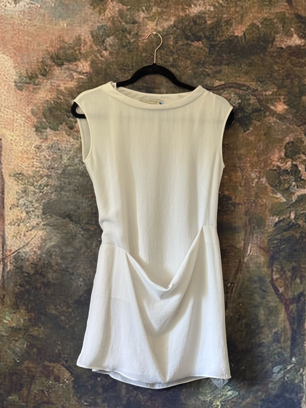 BCBGMaxAzria White Sleeveless Draped Mini Dress